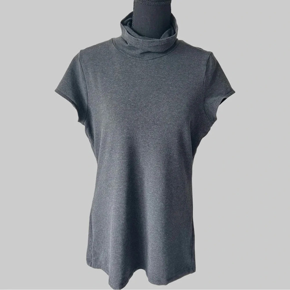 Cabi Cap Sleeve Charcoal Gray Mock Neck Top - Picture 2 of 14
